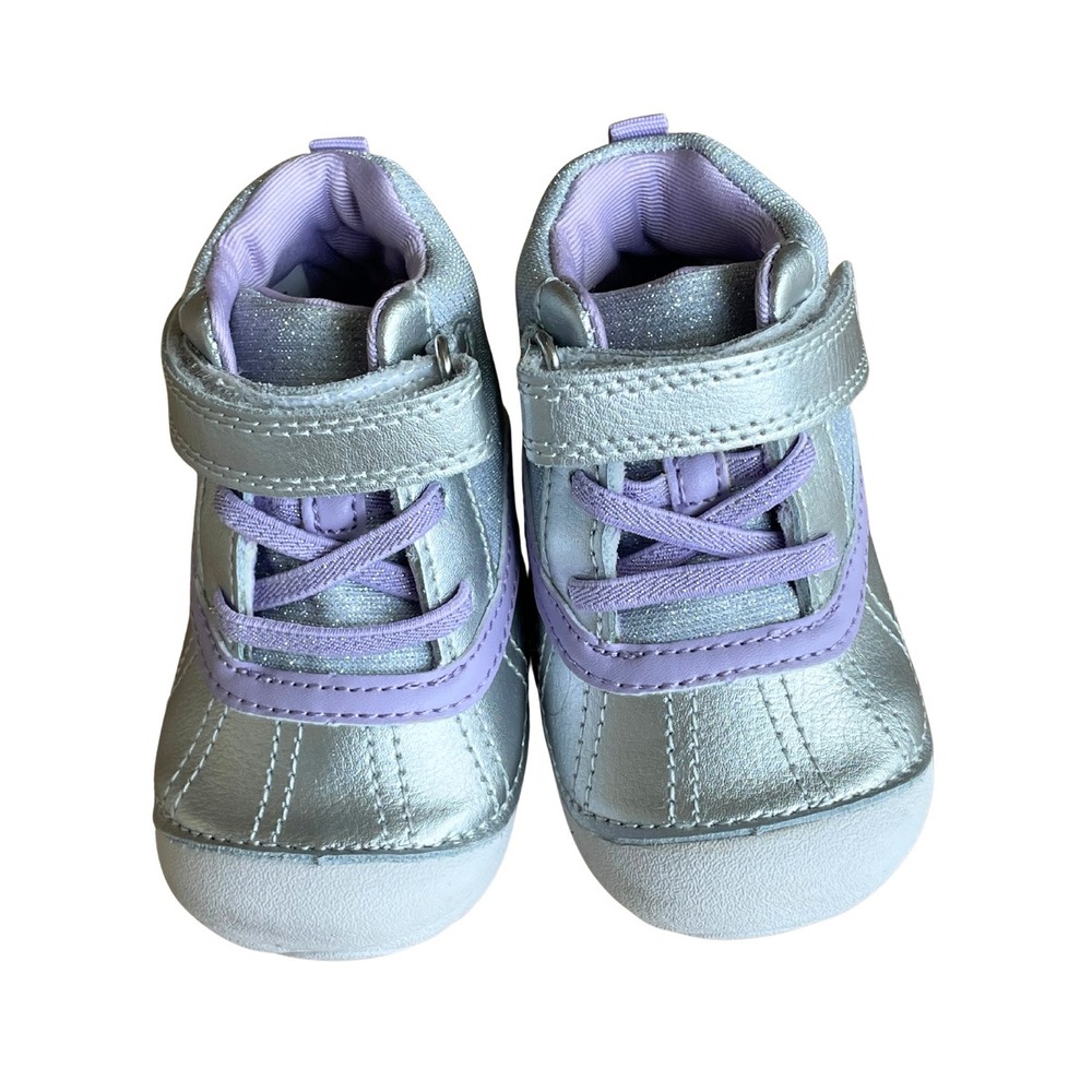 Stride Rite Tally Baby Booties Boots Shoes Sneakers Purple Glitter Silver Sz 4.5
